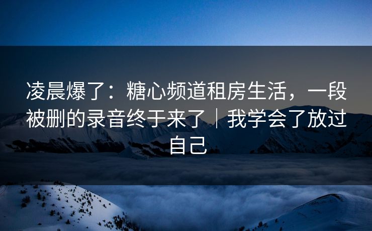凌晨爆了：糖心频道租房生活，一段被删的录音终于来了｜我学会了放过自己